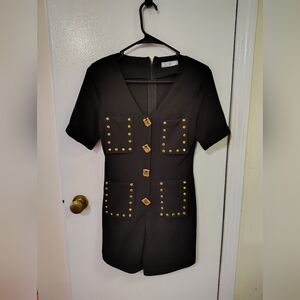 Black Studded Short Sleeve Romper